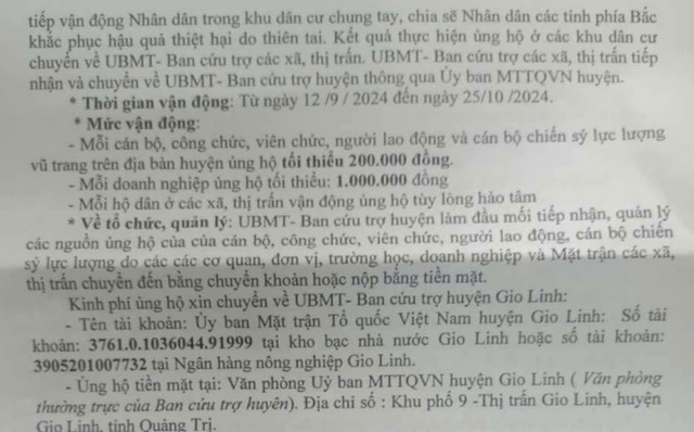 Ủy ban MTTQ huyện Gio Linh, Quảng Trị thu hồi công văn kêu gọi ủng hộ khắc phục mưa bão - Ảnh 1.