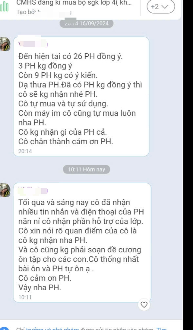 Sau khi phụ huynh phản ánh với nhà trường thì cô H. nhắn sẽ không soạn đề cương