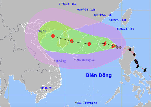 Đường đi của bão số 3Ảnh: nchmf.gov.vn