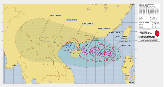 Đường đi của bão Yagi. Ảnh: JTWC