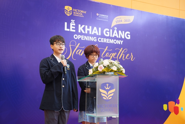 Học sinh Victoria School - Nam Sài Gòn phát biểu chia sẻ cảm xúc trước thềm năm học mới