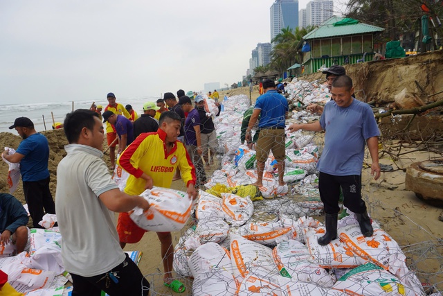 Hơn 200 người đắp cát, “vá” bãi biển Đà Nẵng- Ảnh 1.