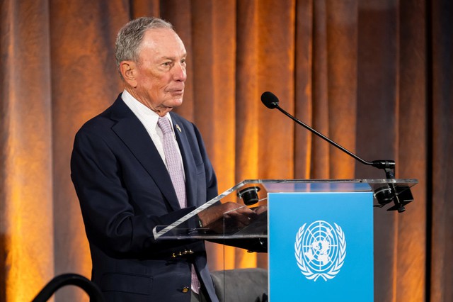 Đặc phái viên về biến đổi khí hậu của Liên hợp quốc Michael Bloomberg phát biểu tại một sự kiện của tổ chức này Ảnh: UN NEWS