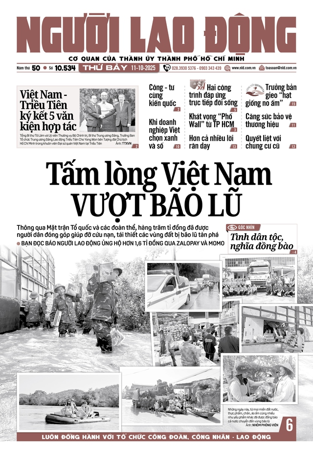 Báo in ngày 11- 10: Tấm lòng Việt Nam vượt bão lũ - Ảnh 1.