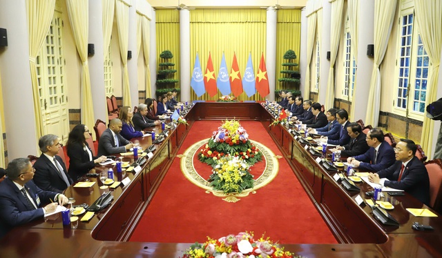 Chủ tịch nước Lương Cường đón, hội đàm với Tổng Thư ký Liên hợp quốc António Guterres - Ảnh 2.