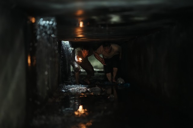 Hoài Lâm, Quang Tuấn chật vật trốn chạy trong cống ngầm - Ảnh 3.