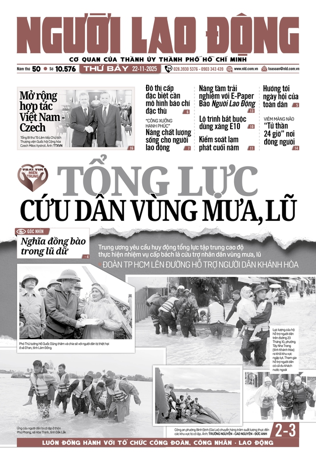 Báo in ngày 22-11: Tổng lực cứu dân vùng mưa, lũ - Ảnh 1.