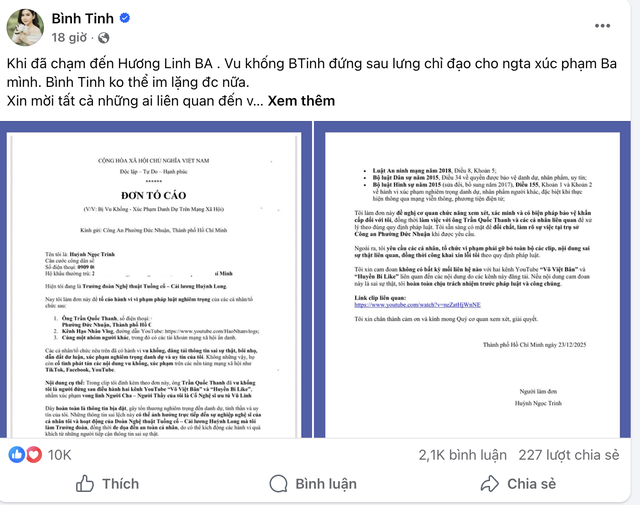 Nghệ sĩ Bình Tinh tố cáo nhiều người - Ảnh 1.