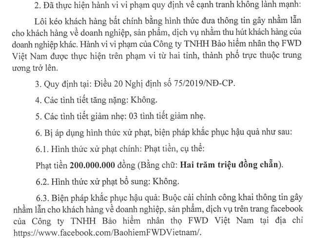 Một công ty bảo hiểm nhân thọ bị phạt 200 triệu đồng- Ảnh 1.