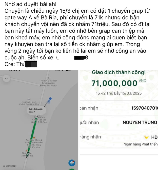 Nữ hành khách chuyển nhầm 71.000 thành 71 triệu đồng đã gặp tài xế xe Grab- Ảnh 1.