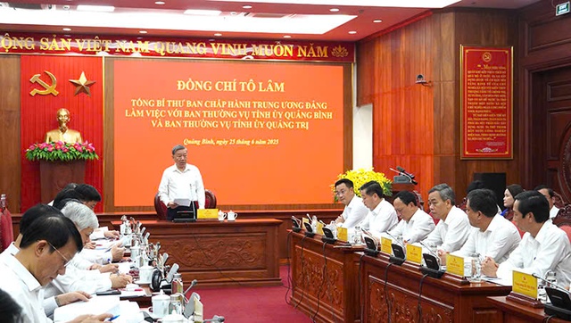 Tổng Bí thư Tô Lâm làm việc với Ban Thường vụ Tỉnh ủy Quảng Trị, Quảng Bình- Ảnh 1. Tổng Bí thư Tô Lâm làm việc với Ban Thường vụ Tỉnh ủy Quảng Trị, Quảng Bình- Ảnh 1.