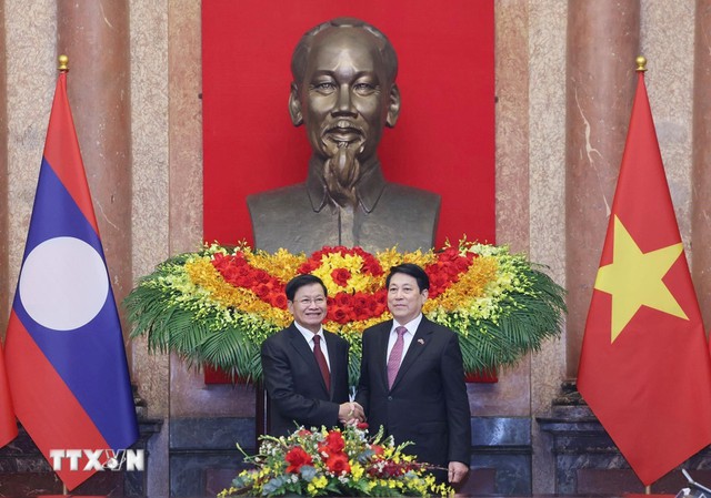 Chủ tịch nước Lương Cường hội kiến Tổng B&iacute; thư, Chủ tịch nước L&agrave;o - Ảnh 1.
