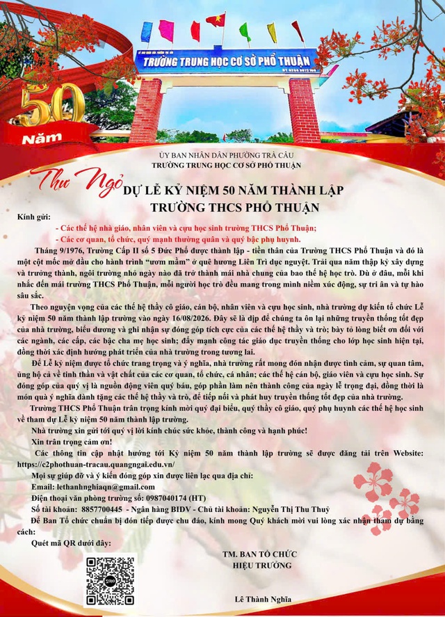 Kỷ niệm 50 năm thành lập Trường THCS Phổ Thuận - Ảnh 2.
