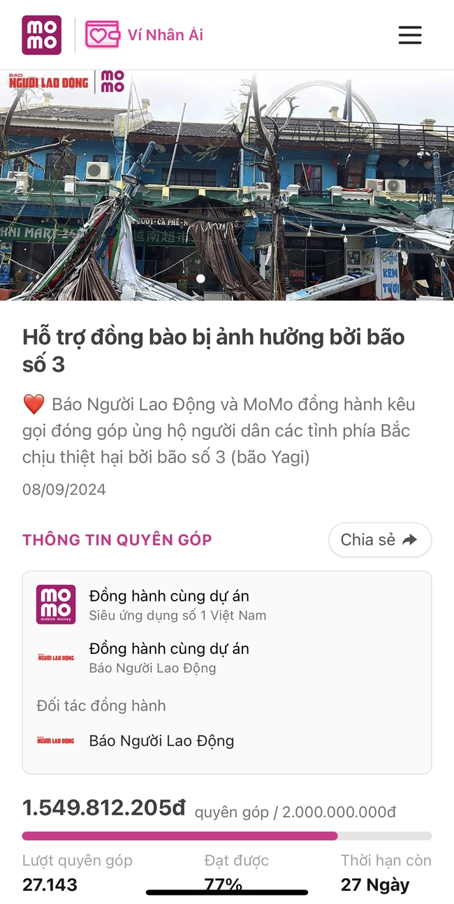 Hơn 1,5 tỉ đồng "Hướng về miền Bắc yêu thương" qua MoMo- Ảnh 1.