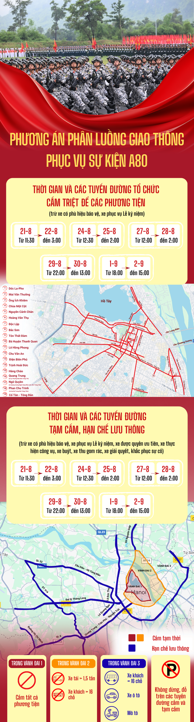 Thông tin cấm đường ngày 30-8 ở Hà Nội phục vụ tổng duyệt diễu binh A80- Ảnh 1. Thông tin cấm đường ngày 30-8 ở Hà Nội phục vụ tổng duyệt diễu binh A80- Ảnh 1.