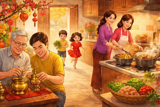 Ba thế hệ trong một m&aacute;i nh&agrave; ng&agrave;y Tết - Ảnh 1.