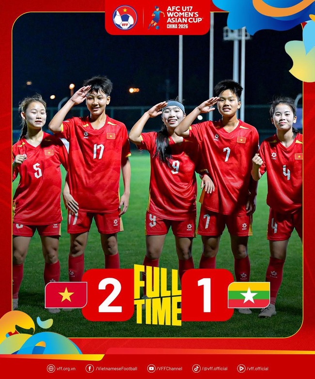 U17 nữ Việt Nam thắng nghẹt thở Myanmar nhờ hai si&ecirc;u phẩm đ&aacute; phạt, sớm v&agrave;o tứ kết - Ảnh 1.