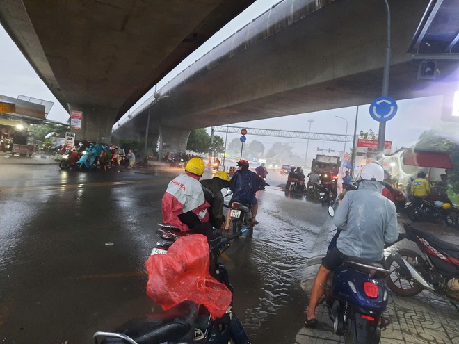 TP HCM bất ngờ mưa lớn kèm gió mạnh, đường sá ngập nước - Ảnh 6.