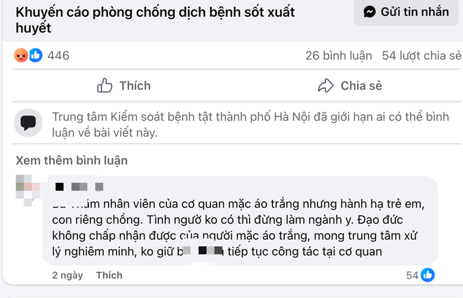 CDC Hà Nội khóa bình luận Fanpage vì nhân viên liên quan vụ 'mẹ kế bạo hành'- Ảnh 1.