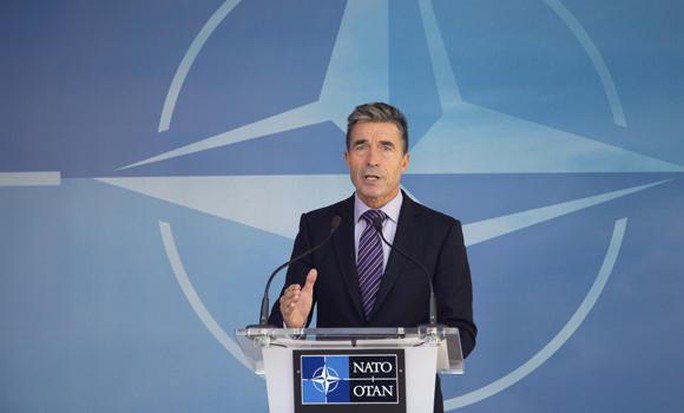 Tổng thư ký NATO Anders Fogh Rasmussen phát biểu tại Brussels - Bỉ hôm 29-8. Ảnh: AP