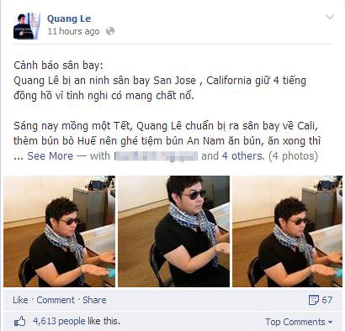 Quang Lê chia sẻ chuyện xui của mình trên Facebook cá nhân