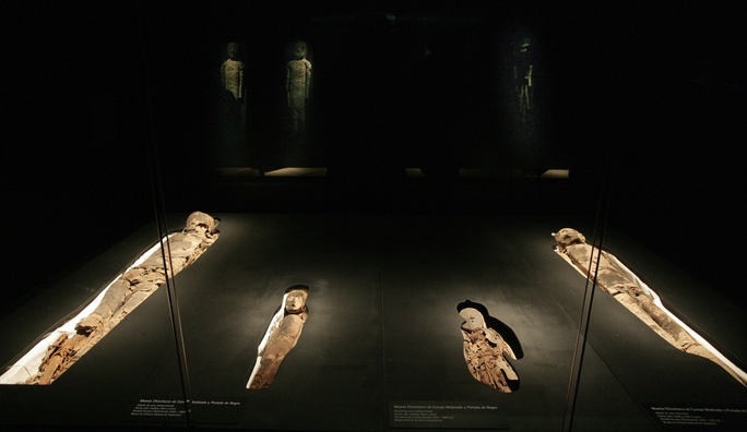 Một nhóm xác ướp từ nền văn hóa Chinchorro đang được trưng bày tại Viện bảo tàng ở Chile