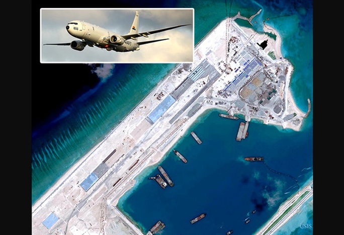 Hình ảnh do máy bay P-8A Poseidon chụp được cho thấy Trung Quốc đang cải tạo Đá Chữ Thập trong quần đảo Trường Sa của Việt Nam. Ảnh: Phil Star