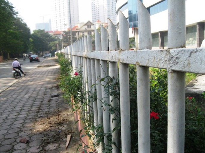 Hàng rào sắt đã bị rỉ sét ngăn cản người lạ vào trong khuôn viên bệnh viện