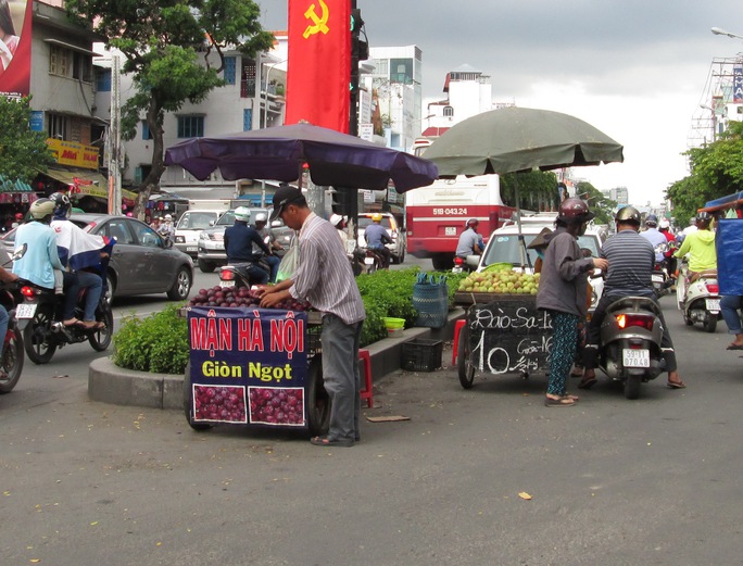 Trái cây được bày bán trên các tuyến đường ở TP HCM đa số là hàng Trung Quốc nhưng được quảng cáo là hàng trong nước