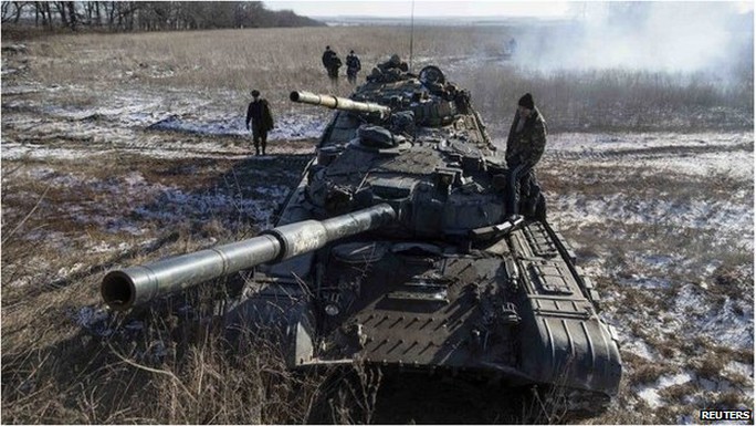 Two tanks manned by pro-Russian separatists in Ukraine