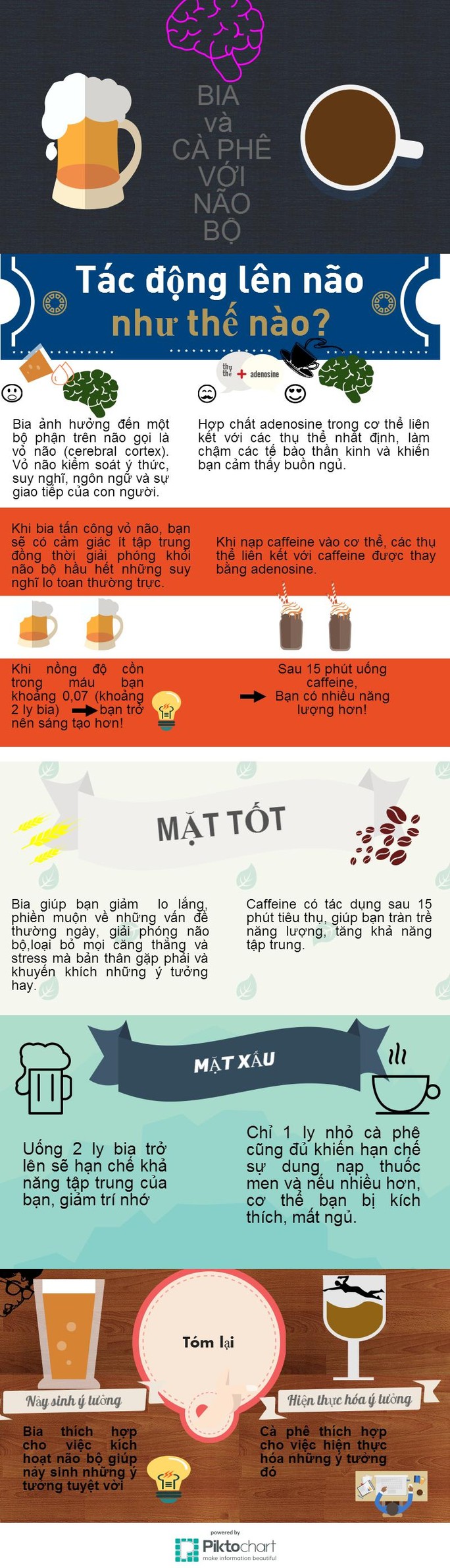 [Infographic] Ảnh hưởng của bia và cà phê lên não bộ