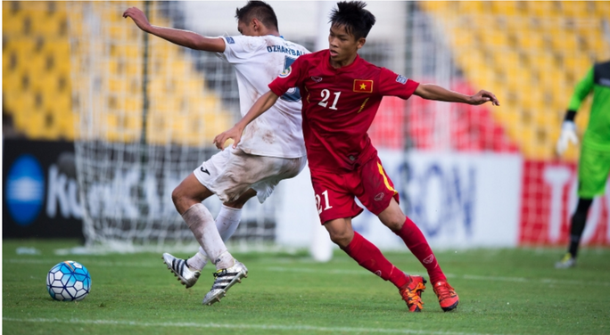
Tiền vệ Hữu Thắng, một trong những trụ cột đưa U16 Việt Nam vào tứ kết châu Á Ảnh: AFC
