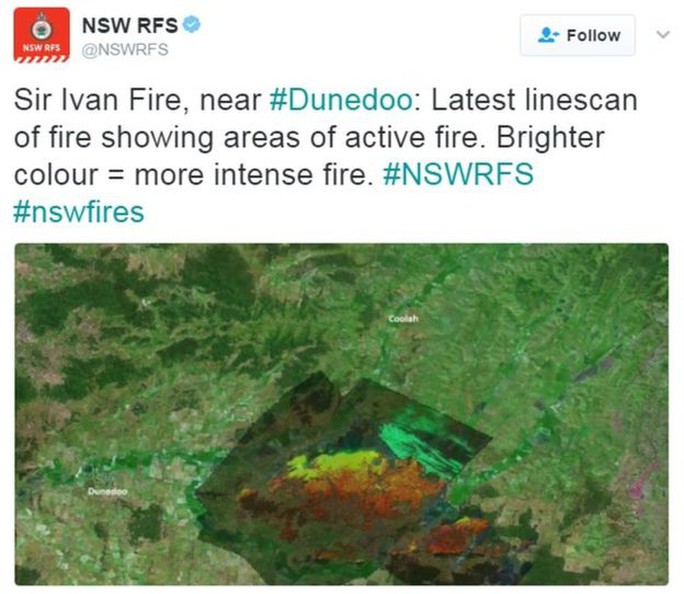 Hình ảnh vệ tinh cho thấy tình trạng cháy rừng ở bang New South Wales - Úc. Ảnh: Reuters