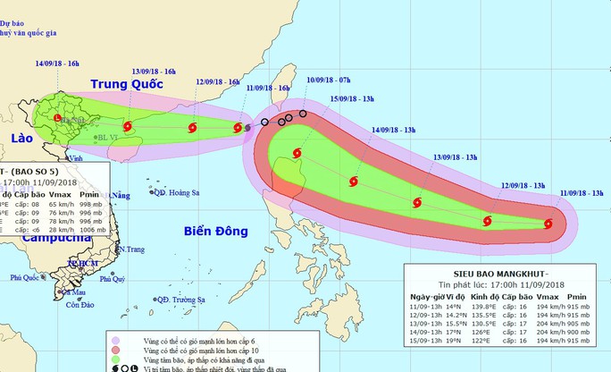 Siêu bão Mangkhut “đuổi theo” bão số 5 vào Biển Đông - Ảnh 1.