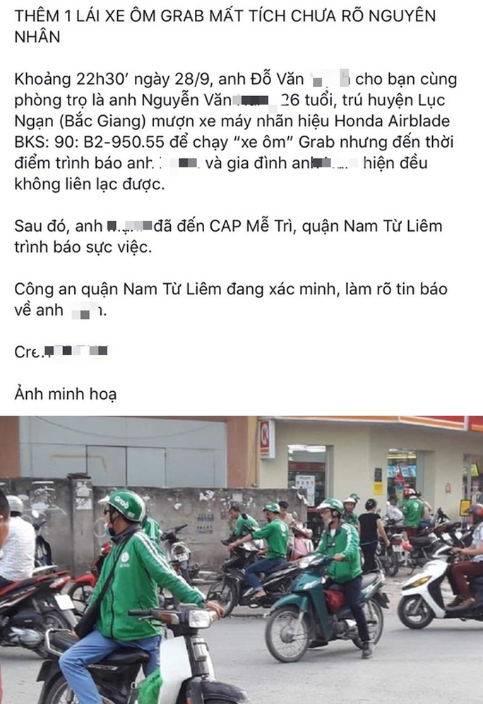 Một tài xế Grab mất tích nhiều ngày sau khi mượn xe Honda Airblade của bạn cùng phòng - Ảnh 1.