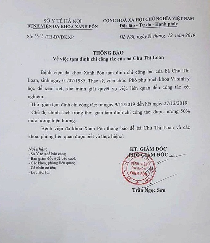 Đình chỉ 3 nhân viên Bệnh viện Xanh Pôn vì nghi án gian lận xét nghiệm HIV và viêm gan B - Ảnh 2. Đình chỉ 3 nhân viên Bệnh viện Xanh Pôn vì nghi án gian lận xét nghiệm HIV và viêm gan B - Ảnh 2.
