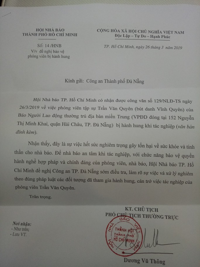 Hội Nhà báo đề nghị khẩn trương điều tra vụ phóng viên Báo Người Lao Động bị hành hung - Ảnh 2.