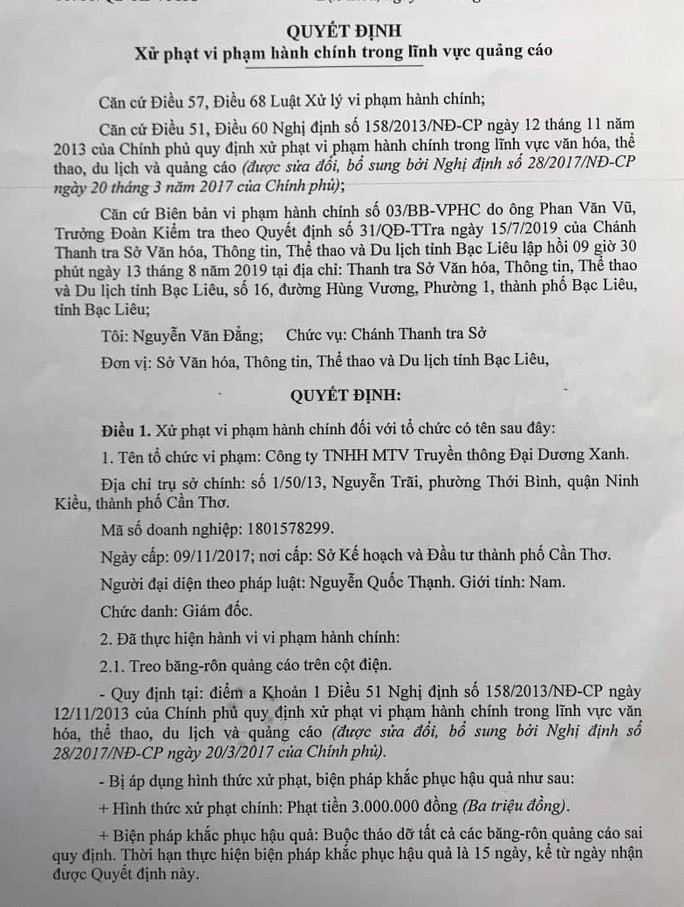 Phạt công ty truyền thông quảng cáo “Khu đô thị Bạc Liêu City” - Ảnh 2.