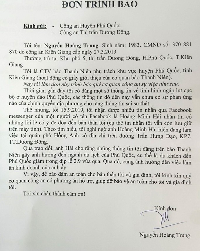 Đưa tin ngập ở Phú Quốc, CTV Báo Thanh Niên bị chủ quán phở dọa chém - Ảnh 1.