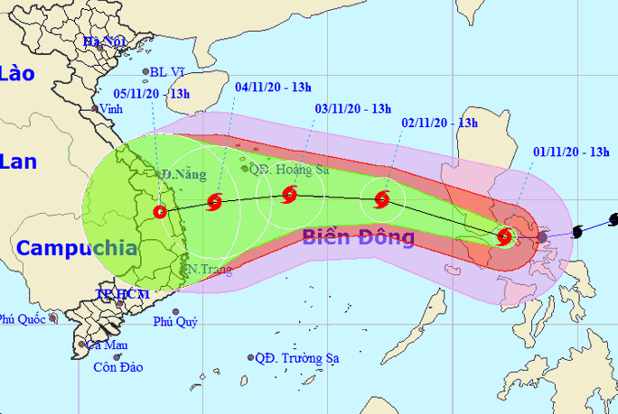 Bão Goni giật cấp 17 đang di chuyển nhanh, hướng vào Đà Nẵng đến Phú Yên - Ảnh 1.