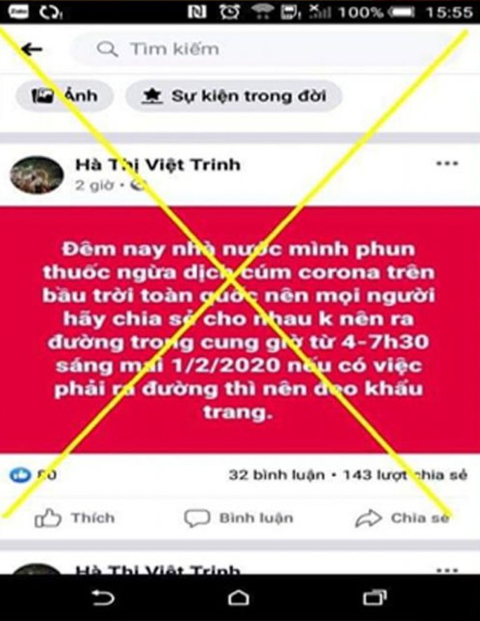 Xử lý đối tượng đưa tin thất thiệt đêm nay phun thuốc ngừa cúm corona lên bầu trời toàn quốc - Ảnh 2. Xử lý đối tượng đưa tin thất thiệt đêm nay phun thuốc ngừa cúm corona lên bầu trời toàn quốc - Ảnh 2.