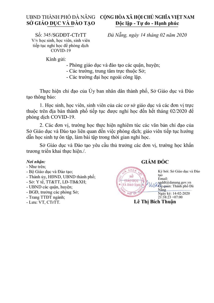 Đà Nẵng ra công văn khẩn cho học sinh nghỉ học đến hết tháng 2 - Ảnh 1. Đà Nẵng ra công văn khẩn cho học sinh nghỉ học đến hết tháng 2 - Ảnh 1.