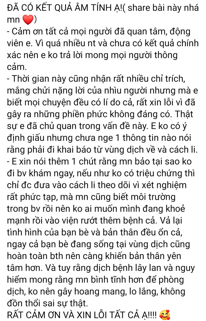 Cô gái Quảng Nam trở về từ Vũ Hán xin lỗi sau khi bị nhiều người mắng chửi - Ảnh 2. Cô gái Quảng Nam trở về từ Vũ Hán xin lỗi sau khi bị nhiều người mắng chửi - Ảnh 2.