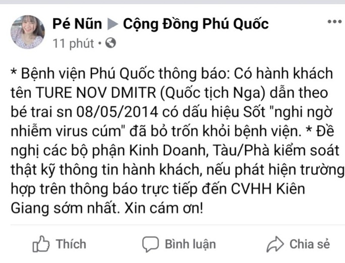 Phú Quốc: Không có chuyện 3 du khách Nga nhiễm cúm, trốn khỏi bệnh viện - Ảnh 1. Phú Quốc: Không có chuyện 3 du khách Nga nhiễm cúm, trốn khỏi bệnh viện - Ảnh 1.