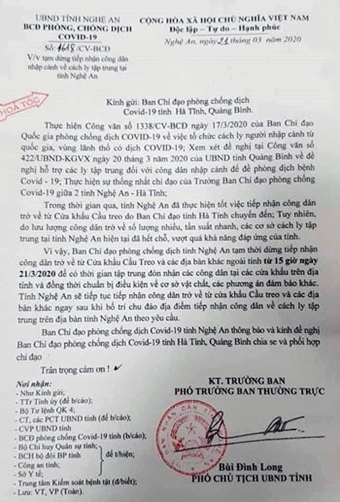 Các khu cách ly Covid-19 quá tải, Nghệ An ngừng tiếp nhận công dân tỉnh khác chuyển đến - Ảnh 1. Các khu cách ly Covid-19 quá tải, Nghệ An ngừng tiếp nhận công dân tỉnh khác chuyển đến - Ảnh 1.