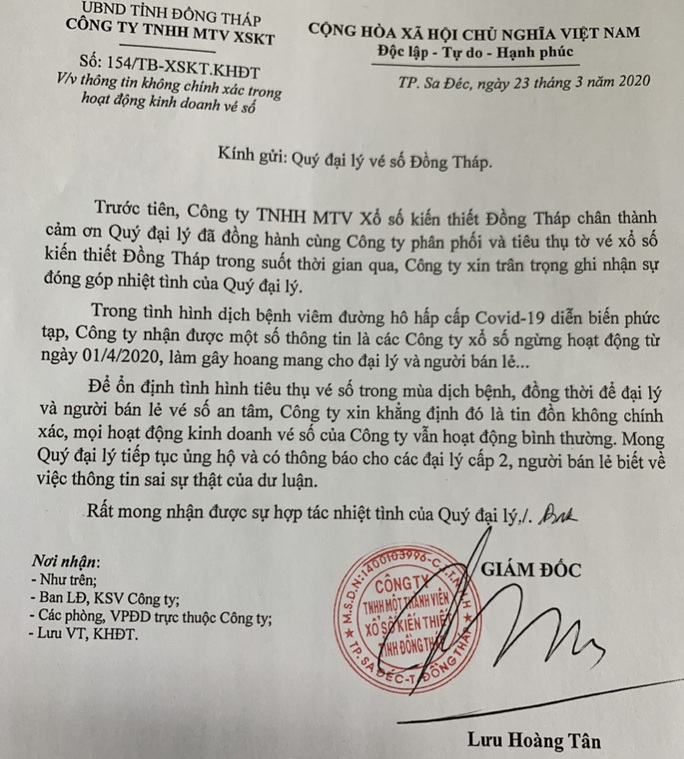 Không có chuyện các công ty vé số ngừng hoạt động từ 1-4 - Ảnh 1. Không có chuyện các công ty vé số ngừng hoạt động từ 1-4 - Ảnh 1.
