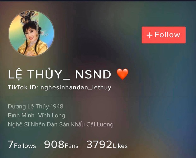 NSND Lệ Thủy bị mạo danh trên Tiktok - Ảnh 1. NSND Lệ Thủy bị mạo danh trên Tiktok - Ảnh 1.