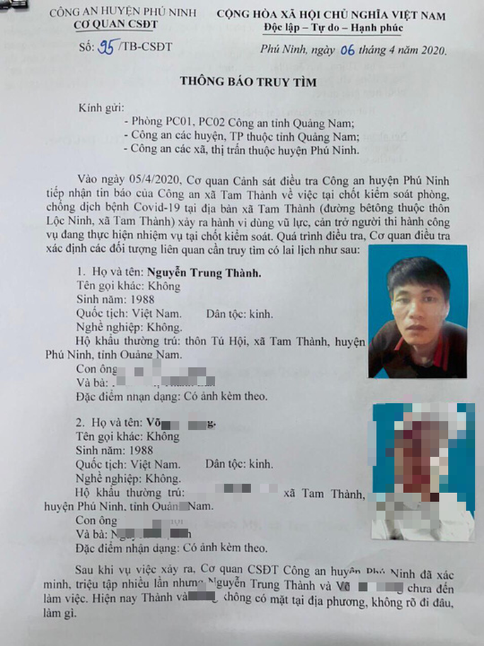 Quảng Nam truy tìm thanh niên tát nữ cán bộ chốt kiểm dịch Covid-19 - Ảnh 1. Quảng Nam truy tìm thanh niên tát nữ cán bộ chốt kiểm dịch Covid-19 - Ảnh 1.