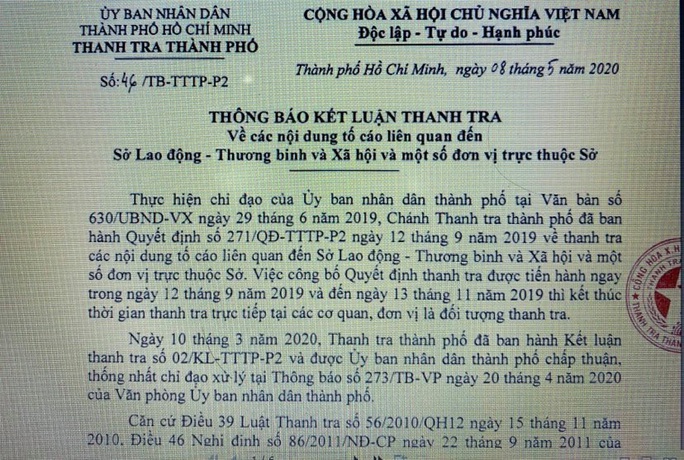 Thanh tra làm rõ nội dung tố cáo Sở LĐ-TB-XH TP HCM và các đơn vị trực thuộc - Ảnh 1.