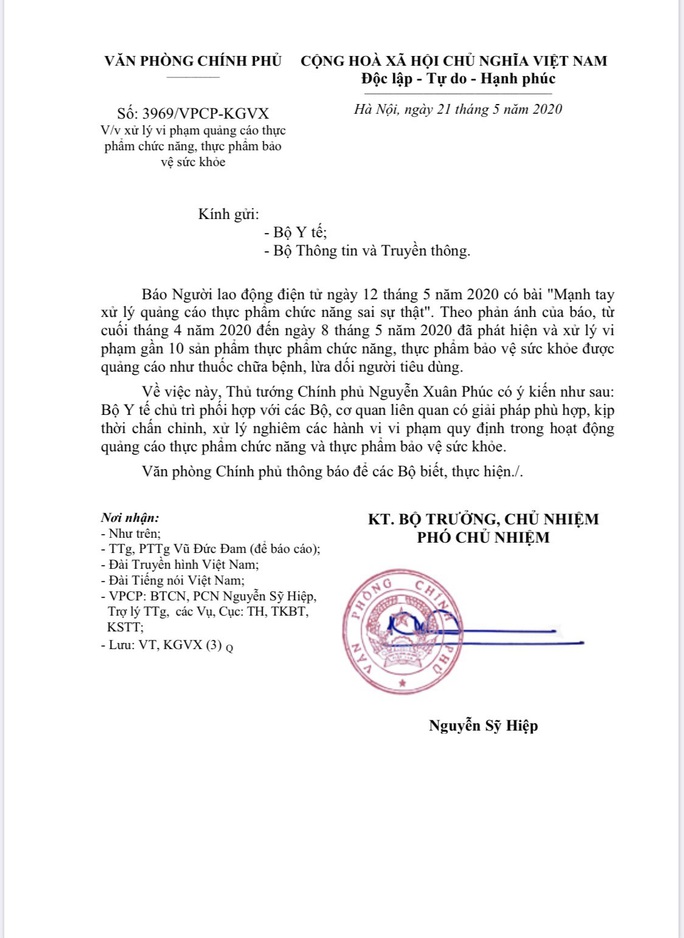 Thủ tướng yêu cầu xử lý nghiêm quảng cáo thực phẩm chức năng lừa dối người tiêu dùng - Ảnh 1. Thủ tướng yêu cầu xử lý nghiêm quảng cáo thực phẩm chức năng lừa dối người tiêu dùng - Ảnh 1.